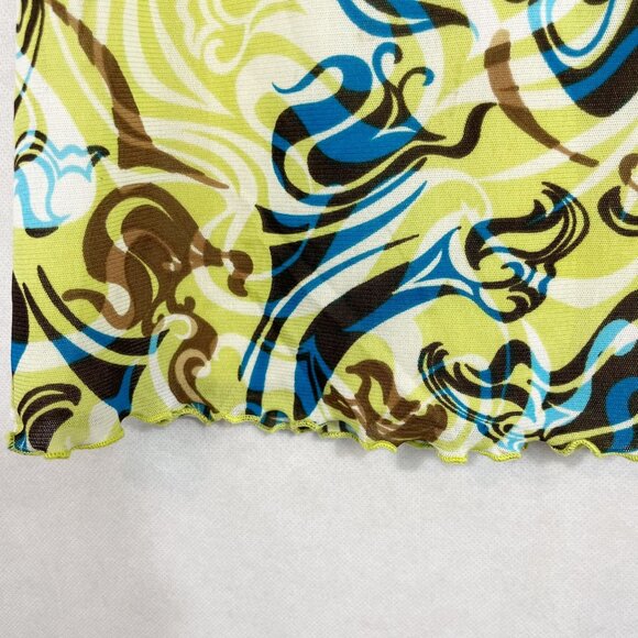 Vintage Y2K Funky Print Mesh Lettuce Hem Short Sleeve Top - Size Small - Picture 3 of 7